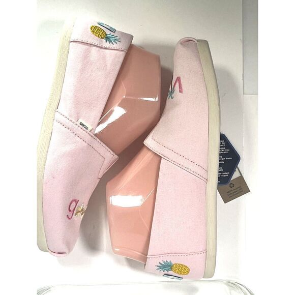 TOMS Womens Pink Embroidered Flat Shoes Size 6 US Good Vibes Alpargata  New - Picture 5 of 12